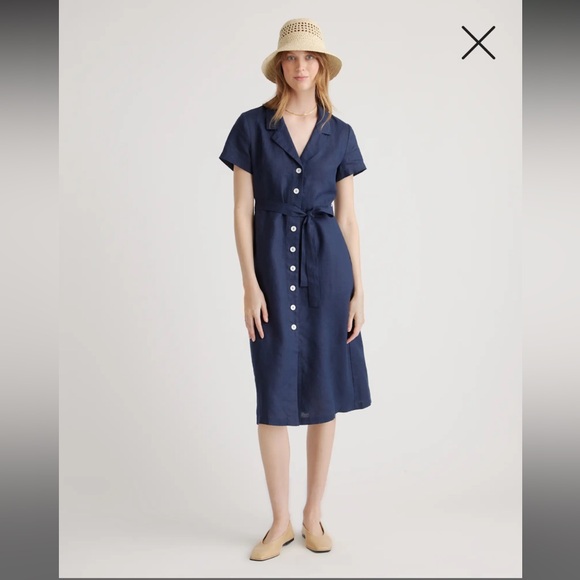 Quince Dresses & Skirts - Quince 100% European Linen Button Front Dress Size Medium - Navy